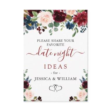 Burgundy Bridal Shower Date Night Idea Advice Card