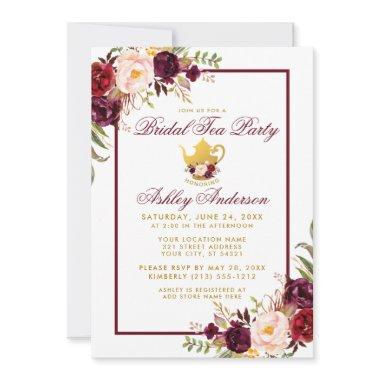 Burgundy  Tea Party Gold Invite FB