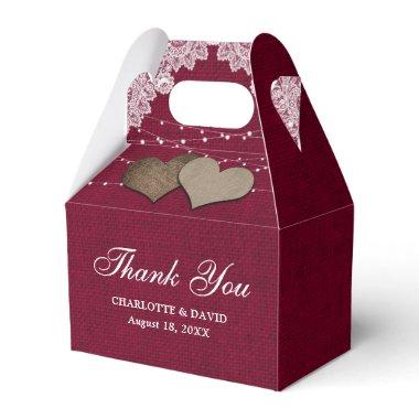 Burgundy Burlap Lace String Lights Wedding Favor Boxes
