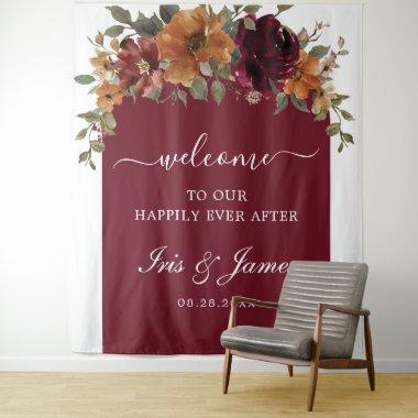 Burgundy Burnt Orange Rust Floral Wedding Backdrop