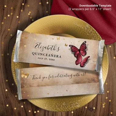 Burgundy Butterfly DIY Candy Bar Wrapper Template Poster