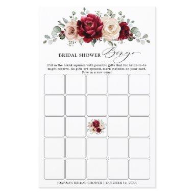 Burgundy Champagne Ivory Bridal Shower Bingo Game