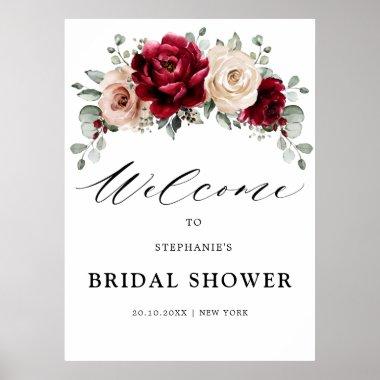 Burgundy Champagne Ivory Bridal Shower Welcome Poster