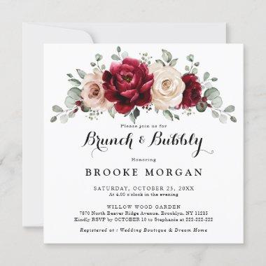 Burgundy Champagne Ivory Mauve Brunch and Bubbly Invitations