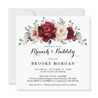 Burgundy Champagne Ivory Mauve Brunch and Bubbly Invitations