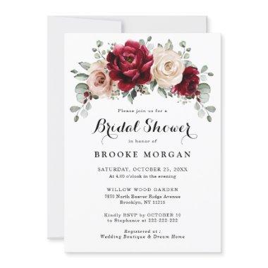 Burgundy Champagne Ivory Mauve Rose Bridal Shower Invitations