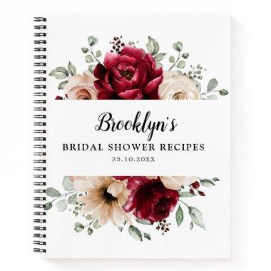 Burgundy Champagne Ivory Mauve Rose Bridal Shower Notebook