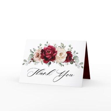 Burgundy Champagne Ivory Mauve Rose Bridal Shower Thank You Invitations