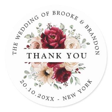 Burgundy Champagne Ivory Mauve Wedding Thank you Classic Round Sticker