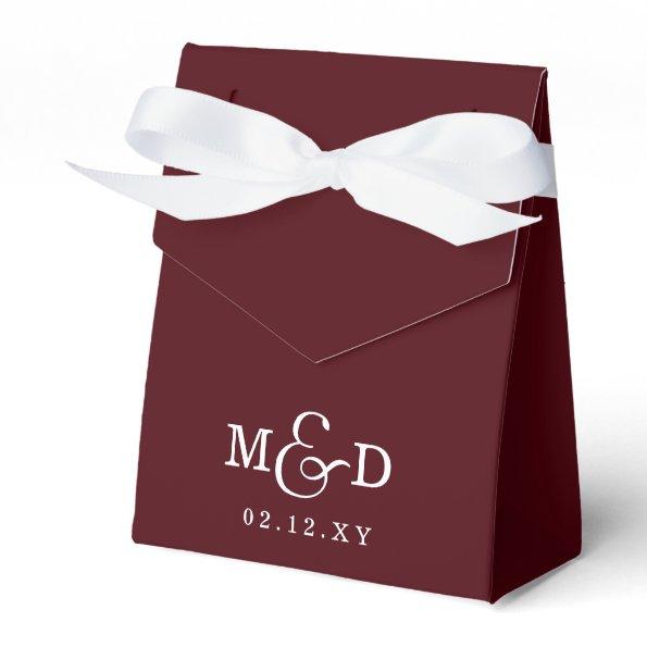 Burgundy Classic Modern Monogram Wedding Favor Boxes