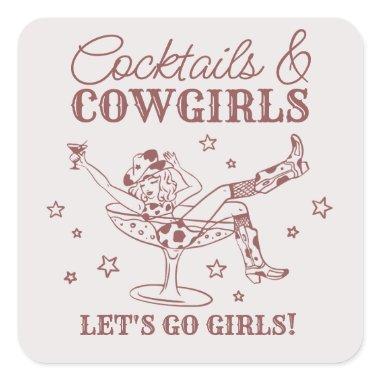 Burgundy Cocktails and Cowgirls Rodeo Bachelorette Square Sticker