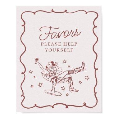 Burgundy Cocktails and Cowgirls Rodeo Favors Sign