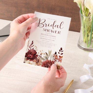 Burgundy Cream Watercolor. Floral  Vellum