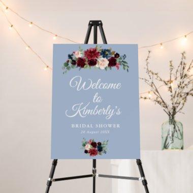 burgundy dusty blue bridal shower welcome sign