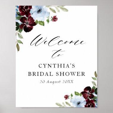 burgundy dusty blue bridal shower welcome sign