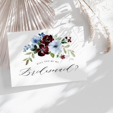 burgundy dusty blue will you be my bridesmaid