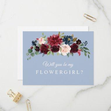 burgundy dusty blue will you be my flowergirl Invitations