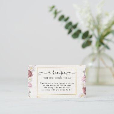 Burgundy Dusty Rose Floral Bridal Recipe Request Enclosure Invitations