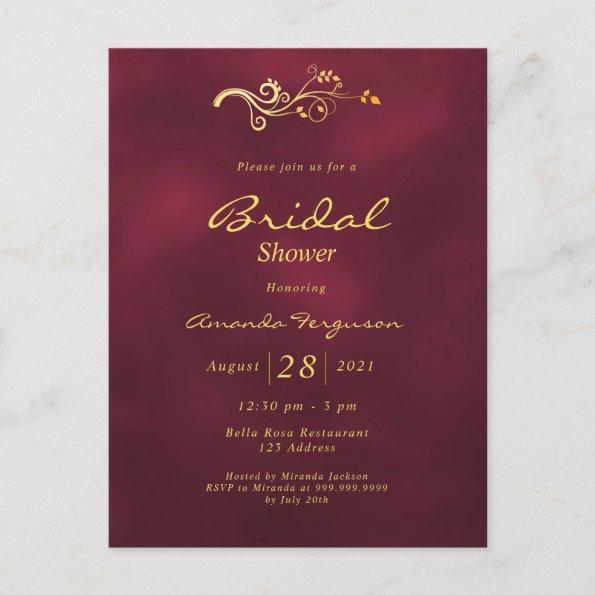 Burgundy elegant classic bridal shower invitation postInvitations