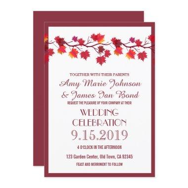 Burgundy Fall Autumn Leaf Wedding Invitations