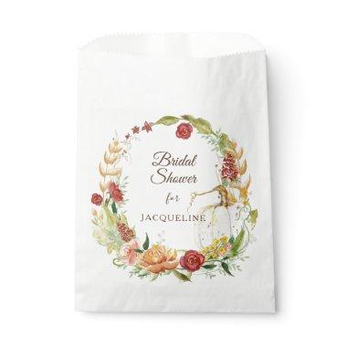 Burgundy Fall Floral White Pumpkin Bridal Shower Favor Bag