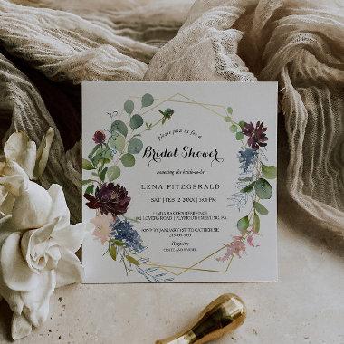 Burgundy Floral and Greenery Bridal Shower Invitations