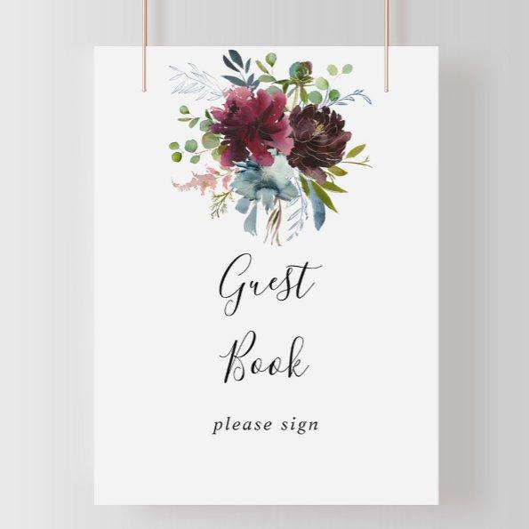 Burgundy Floral and Greenery Guest Book Sign