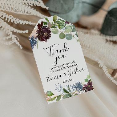 Burgundy Floral and Greenery Thank You Gift Tags