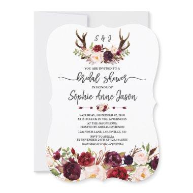 Burgundy Floral Antlers Handwriting