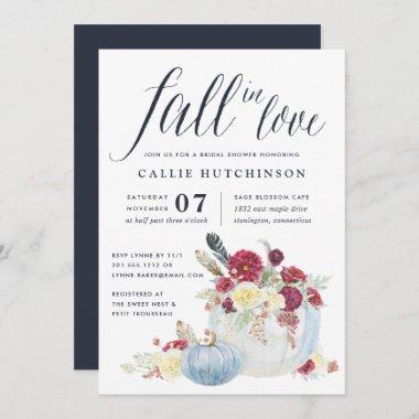 Burgundy Floral & Autumn Pumpkin Bridal Shower Invitations