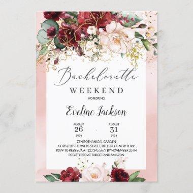 Burgundy Floral Bachelorette Weekend Invitations