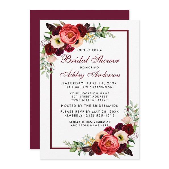 Burgundy Floral Boho  Invite B