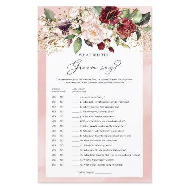 Burgundy floral boho What the groom said Game