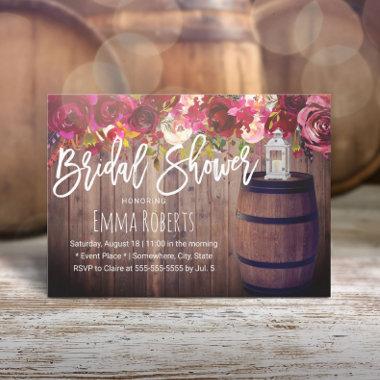 Burgundy Floral Boho Wine Barrel Bridal Shower Invitations