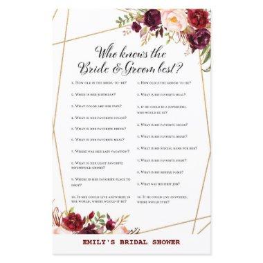 Burgundy Floral Bridal Shower Game, Wedding Shower