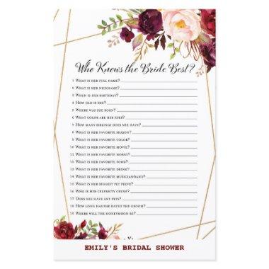 Burgundy Floral  Game, Wedding Shower