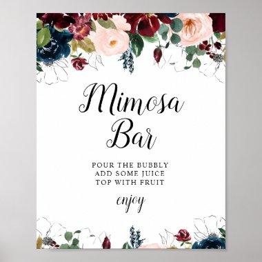 burgundy floral bridal shower mimosa bar sign