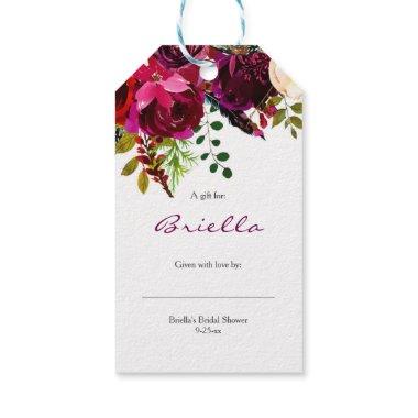 Burgundy Floral Bridal Shower no wrap display gift Gift Tags