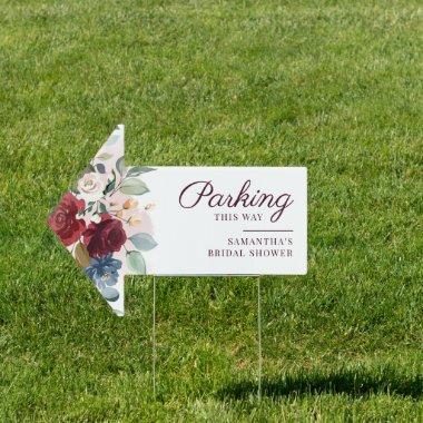 Burgundy Floral Bridal Shower Parking Arrow Sign