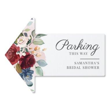 Burgundy Floral Bridal Shower Parking Arrow Sign