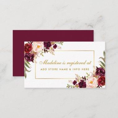 Burgundy Floral Bridal Shower Registry Insert Card