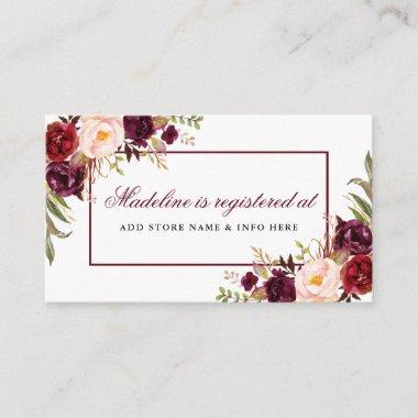 Burgundy Floral Bridal Shower Registry Insert Card