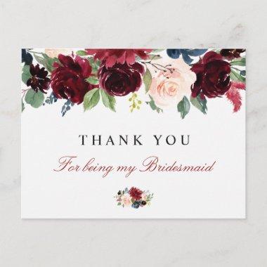 burgundy floral bridesmaid thank you Invitations