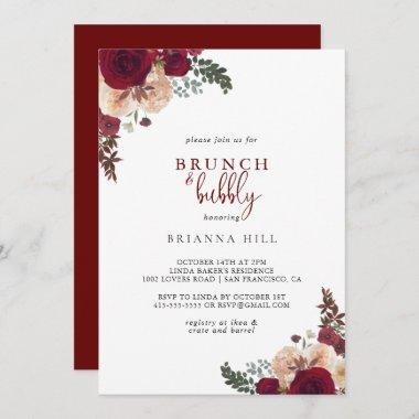 Burgundy Floral Brunch and Bubbly Bridal Shower Invitations