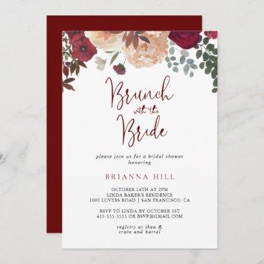 Burgundy Floral Brunch with the Bride Shower  Invitations