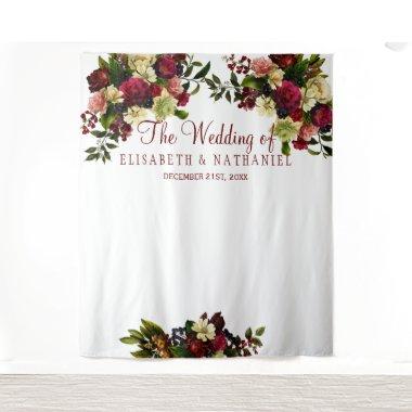 Burgundy floral chic wedding photo booth backdrop