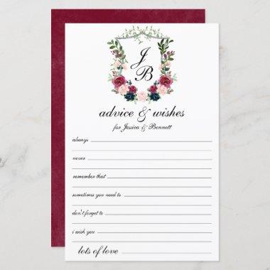 Burgundy Floral Crest Wedding Advice and Wishes