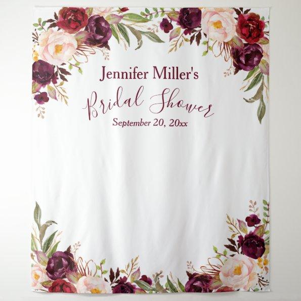 Burgundy Floral Custom Bridal Shower Photo Booth Tapestry