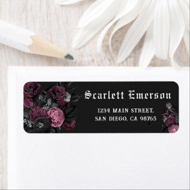 Burgundy Floral Dark Gothic Bridal Shower Address Label