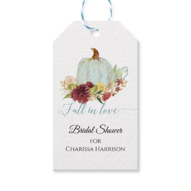 Burgundy Floral Fall Dusty Blue Watercolor Pumpkin Gift Tags